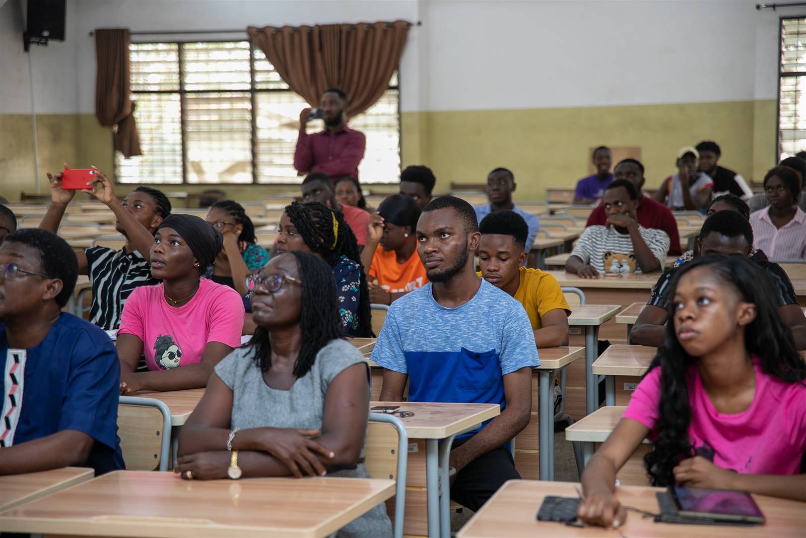 Agriculture students in a lecture hall during an AgriConnect session